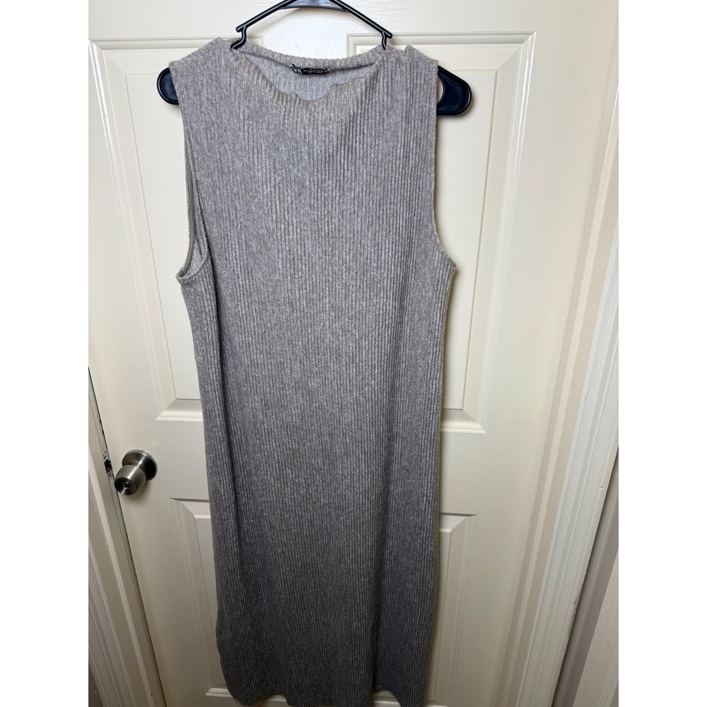 Zara Womens Ribbed Knit Sleeveless Maxi Dress Heathered Taupe Brown Size Large
